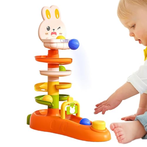 Jubepk Stacking Tower Toy, Layer Developmental Ball Drop Game, 13.78x7.28x4.72 Inches, Bunny Rolling Track with Balls, Educational Interactive for Boys and Girls (Multicolor) von Jubepk