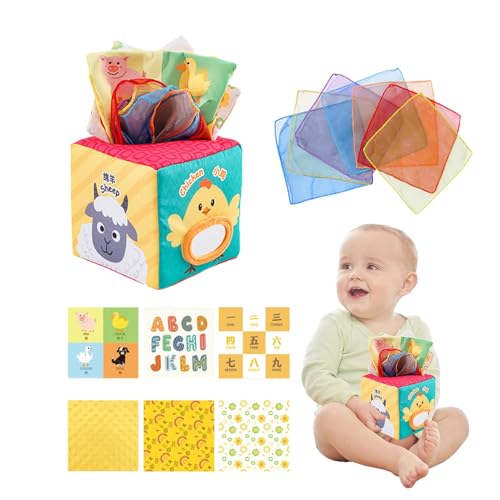 Jubepk Taschentuchbox-Spielzeug, Baby-Taschentuchbox, Knisterstoff-Spielzeug, 0–6 Monate, Inklusive Farbigem Stoff, Sensorisches Spielzeug Für Babys, montessory-Babyspielzeug, Kleinkind-Lernspielzeug von Jubepk