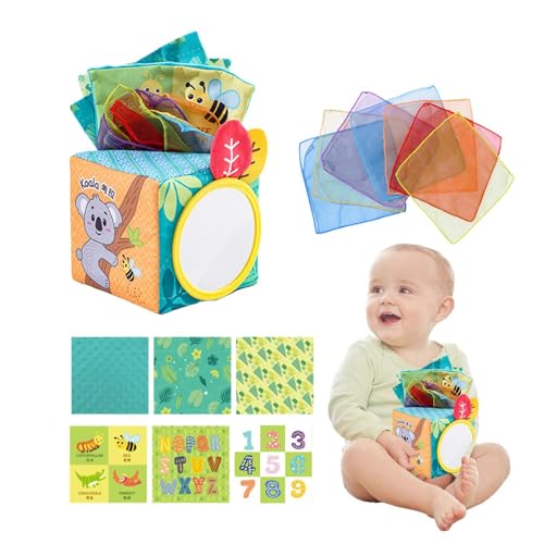 Jubepk Taschentuchbox-Spielzeug, Baby-Taschentuchbox, Knisterstoff-Spielzeug, 0–6 Monate, Inklusive Farbigem Stoff, Sensorisches Spielzeug Für Babys, montessory-Babyspielzeug, Kleinkind-Lernspielzeug von Jubepk