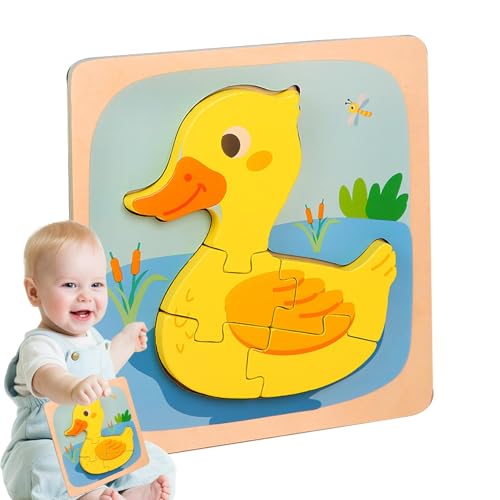 Jubepk Tierpuzzle Holz,Tierpuzzle für Kinder - Lustiges zusammengebautes Puzzle | Buntes Holzpuzzle für Kinder, Hirsch, Ente, Frosch, AFFE, Fisch, Löwe, Lernpuzzlespielzeug von Jubepk