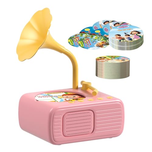 Jubepk Toddler Gramophone Music Toy | Kids Phonograph Record with 96 Cards | 4.53x3.74x2.56 Inches Children's Phonograph Story Music Player for Kids Boys Girls von Jubepk