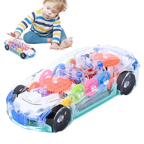 Jubepk Transparent Sensory Car, Electric Gear Vehicle, Toddler Sensory Toy, Educational Gear Toy, Flashing Light Toys 3 Pieces AA Batteries for Birthday or Holiday von Jubepk