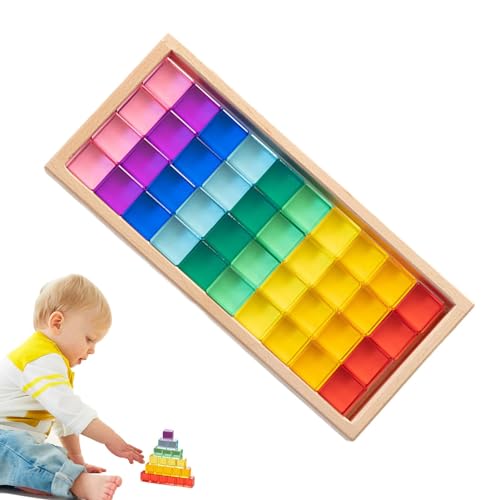 Regenbogen-Acrylwürfel | Regenbogen-Edelsteinblöcke | Lernspielzeugwürfel | 40 Stück Regenbogenwürfel Mit Aufbewahrungsbox, Regenbogen-Edelsteinblöcke Für Kinder Im Vorschulalter, Stapelwürfel Für Die von Jubepk