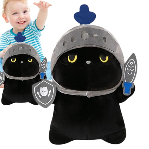 Ritterkatze Plüsch | Gefüllte Katzenpuppe | Schwarzes Katzenspielzeug | Süßes Katzenspielzeug Mit Stofftier Zum Sammeln, Stabilen Nähten, Um Ihrem Bett Oder Wohnzimmer Niedlichkeit Und Laune Zu Verlei von Jubepk