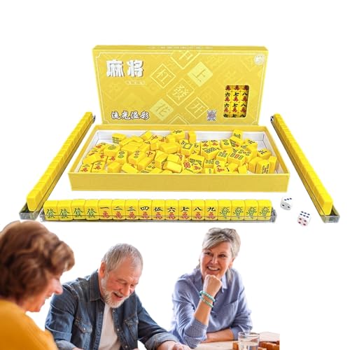 Small Mahjong Set, Small Chinese Style Mahjong Set, Portable Small Mahjong Set for Travel, Compact Mahjong Set with Carrying Case, 144 Cards Dice Rulers Family-Friendly Mahjong Game for Picnics von Jubepk