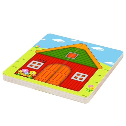 Tierhaus-Puzzle | Mehrschichtiges Reisepuzzle | Denkaufgabe aus Holz | Pädagogische Steckpuzzles | Pädagogische Cartoon-Denksportaufgaben, interaktiv für Geburtstage, Feiertage und Kinder-Puzzlespiele von Jubepk