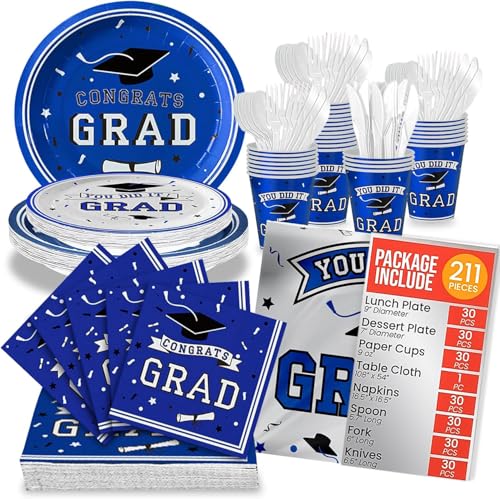 Jubi Graduation Dekorationen Klasse von 2024 Teller Set - Einwegteller für Party, Congrats Grad Party Supplies, Teller für Abschlussfeier, Abschlussfeier, Servietten Set, Abschlussdekorationen, (30 von Jubi