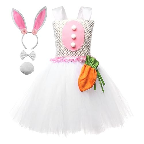 Bunny Kostüm - Bunny Kostüm Set, Urlaub Bunny Tutu Rock mit Karotte Tasche | Lustiges Kaninchen Cosplay Outfit für Mädchen, Festliches Bunny Tutu Kleid mit Stirnband, Fliege Schwanz für Halloween von Jubilofex