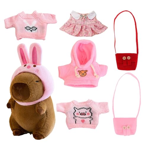 Jubilofex Capybara-Plüschspielzeug – weiches Tierspielzeug, niedliches Plüschtier | 7 x Dress Up Zubehör für Erwachsene, enthält einen Hasenhut, 4 Outfits, 2 Taschen, ein 9-teiliges Kissen Jubilofex Capybara-Plüschspielzeug – weiches Tierspielzeug, niedliches Plüschtier | 7 x Dress Up Zubehör für Erwachsene, enthält einen Hasenhut, 4 Outfits, 2 Taschen, ein 9-teiliges Kissen von Jubilofex