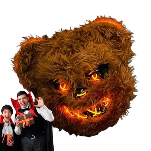 Jubilofex Glühen tierische Gesichtsbedeckung, gruselige Bärengesichtsbedeckung | Verstellbarer Horror Scream Face Cover Halloween Masque für Dress -up -Kostüm von Jubilofex