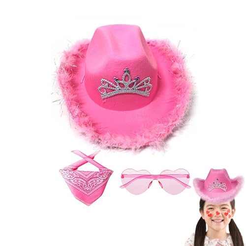 Jubilofex Kuhjunge Hut - Filz Cowgirl Hut für Frauen mit leuchtenden Farben, Herzgläser Polyester Square Schal -Party -Lieferungen für Männer, Frauen, Männer, Mädchen, attraktiv von Jubilofex