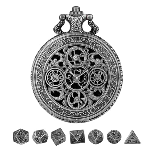 Pocket Watch Dice Set | Tragbare polyedrische Würfel, Rollenspiele Würfel kleines polyedrische Würfel Metallwürfel mit Taschenuhrschale für Männer und Frauenspieler von Jubilofex