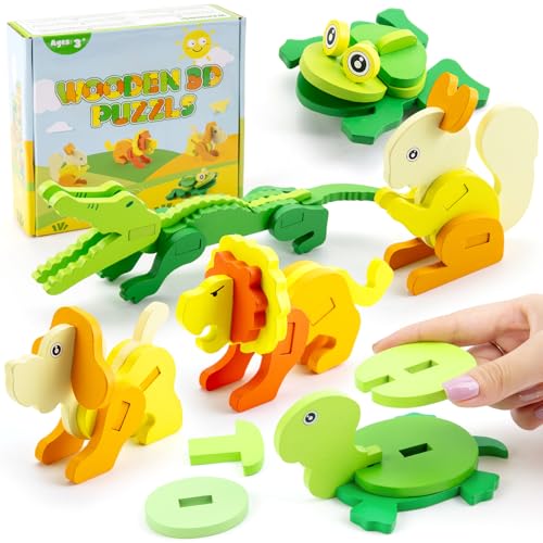 Juboury 6 Pcs 3D Kinder Holzpuzzle, Holzspielzeug Puzzle Kinder, lernendes Pädagogisches Holzpuzzle-Spielzeug,Holzpuzzle für Kleinkinder ab 3 Jahren Pädagogisches Lernspielzeug Geschenk Mädchen Jungen von Juboury