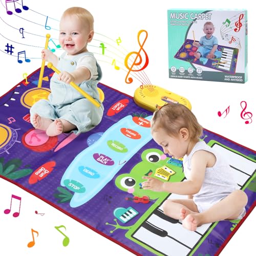 2-in-1-Musikmatte für Kleinkinder von 1–3 Jahren, Klaviertastatur und Trommelmatte mit 2 Trommelstöcken, Musikspielmatte, Geburtstagsgeschenke für 1, 2, 3 Jahre alte Mädchen von Judavry