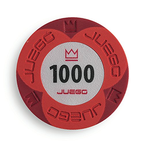 Juego JU00136 100 Imprägnierte Poker Chips Poker Set Tunierwert 1000, Gesellschaftsspiel - Rot von Juego