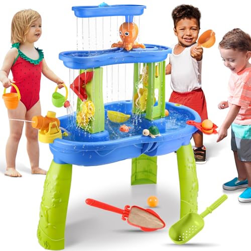 Jugana Wasserspieltisch - Wassertisch Kinder Outdoor - Matsch Spieltisch Sandtisch Wasserspieltisch Kinder Outdoor Sand Spieltisch Wasserspieltisch ab 1 2 3 4 5 6 Jahr Gartenspielzeug (Blau) von Jugana