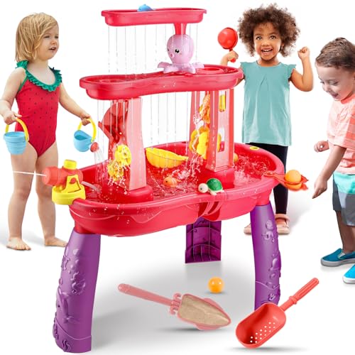 Jugana Wasserspieltisch - Wassertisch Kinder Outdoor - Matsch Spieltisch Sandtisch Wasserspieltisch Kinder Outdoor Sand Spieltisch Wasserspieltisch ab 1 2 3 4 5 6 Jahr Gartenspielzeug (Rosa) von Jugana