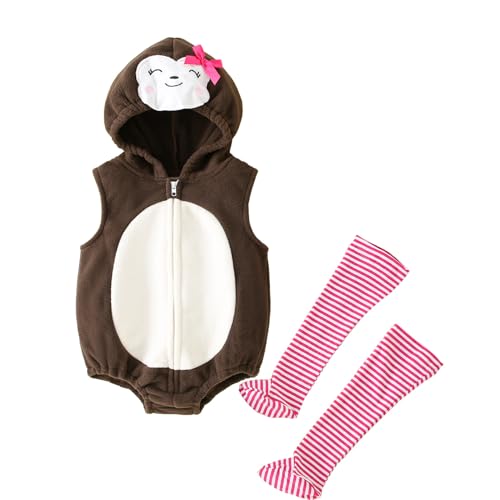 Jugaoge Baby Mädchen Tier Kostüm Plüsch Body Strampler mit Elefant Kopf Kapuze + Streifen Kniestrümpfe Lange Socken Cosplay Outfits Kaffee 74-80 von Jugaoge