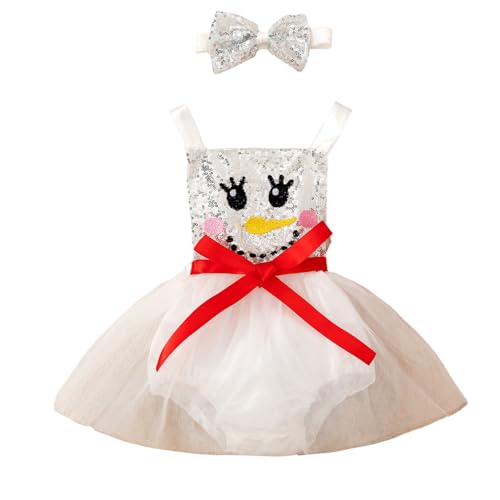 Jugaoge Baby Mädchen Weihnachten Kostüm Ärmellos Strampler Body Tutu Kleider mit Glitzer Haarband Kleinkinder Festliche Weihnachtskleider Weiß 68-80 von Jugaoge