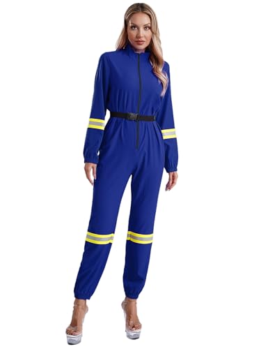 Jugaoge Damen Feuerwehrmann Kostüm Langarm Hemd und Lange Hose mit Reflektierende Streifen Ganzkörperanzug Jogginganzug Motto Party Cosplay Outfits Königsblau L von Jugaoge