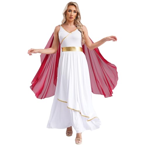 Jugaoge Damen Halloween Kostüme Göttin der Schönheit Toga Kleid mit Goldene Besatz Umschlagtücher Aphrodite Cosplay Kleid gr. S-4XL Burgundy 3XL von Jugaoge