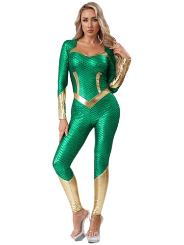 Jugaoge Damen Meerjungfrau Jumpsuit Fischschuppen Print Body mit Lange Hose Slim Fit Stretch Leggings Einteiler Halloween Cosplay Outfits Grün XL Jugaoge Damen Meerjungfrau Jumpsuit Fischschuppen Print Body mit Lange Hose Slim Fit Stretch Leggings Einteiler Halloween Cosplay Outfits Grün XL von Jugaoge