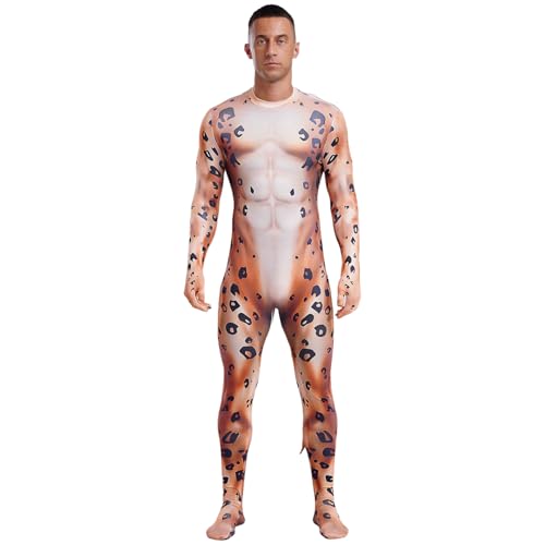 Jugaoge Herren Tier Kostüm 3D Print Ganzkörperanzug Body Bodysuit mit Schwanz Skinny Fit Stretch Jumpsuit Overall Halloween Cosplay Party Outfits gr. S-3XL Geben Sie H ein 3XL von Jugaoge