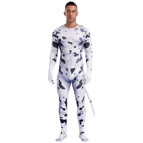 Jugaoge Herren Tier Kostüm 3D Print Ganzkörperanzug Body Bodysuit mit Schwanz Skinny Fit Stretch Jumpsuit Overall Halloween Cosplay Party Outfits gr. S-3XL Typ A 3XL von Jugaoge