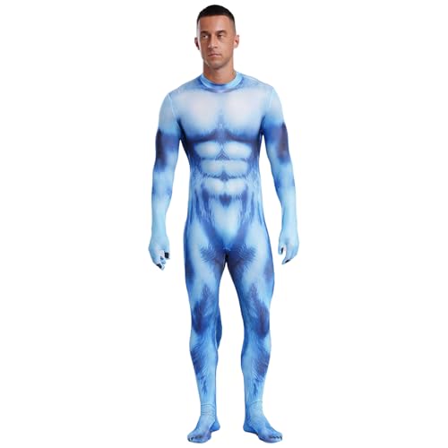 Jugaoge Herren Tier Kostüm 3D Print Ganzkörperanzug Body Bodysuit mit Schwanz Skinny Fit Stretch Jumpsuit Overall Halloween Cosplay Party Outfits gr. S-3XL Typ B 3XL von Jugaoge