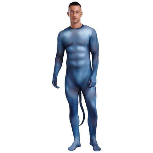 Jugaoge Herren Tier Kostüm 3D Print Ganzkörperanzug Body Bodysuit mit Schwanz Skinny Fit Stretch Jumpsuit Overall Halloween Cosplay Party Outfits gr. S-3XL Typ E 3XL von Jugaoge