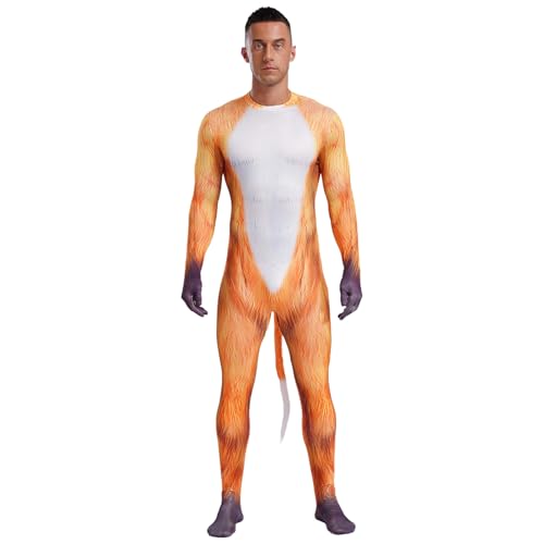 Jugaoge Herren Tier Kostüm 3D Print Ganzkörperanzug Body Bodysuit mit Schwanz Skinny Fit Stretch Jumpsuit Overall Halloween Cosplay Party Outfits gr. S-3XL Typ G 3XL von Jugaoge