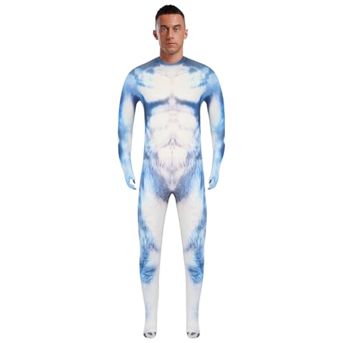 Jugaoge Herren Tier Kostüm 3D Print Ganzkörperanzug Body Bodysuit mit Schwanz Skinny Fit Stretch Jumpsuit Overall Halloween Cosplay Party Outfits gr. S-3XL Typ J 3XL von Jugaoge