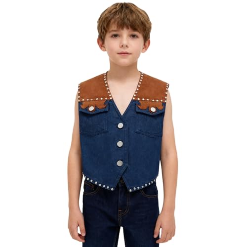 Jugaoge Jungen Cowboy Weste Western Wildleder Gilet Ärmellos Geknöpfte Anzugjacke Patchwork Blazer mit Fransen Retro Hippie Kleidung Party Outfits Braun 110-116 Jugaoge Jungen Cowboy Weste Western Wildleder Gilet Ärmellos Geknöpfte Anzugjacke Patchwork Blazer mit Fransen Retro Hippie Kleidung Party Outfits Braun 110-116 von Jugaoge
