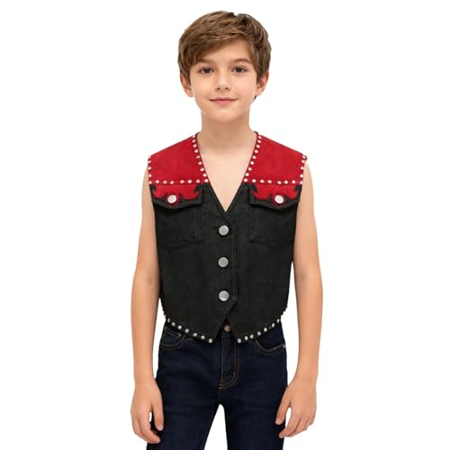 Jugaoge Jungen Cowboy Weste Western Wildleder Gilet Ärmellos Geknöpfte Anzugjacke Patchwork Blazer mit Fransen Retro Hippie Kleidung Party Outfits Rot 146-152 Jugaoge Jungen Cowboy Weste Western Wildleder Gilet Ärmellos Geknöpfte Anzugjacke Patchwork Blazer mit Fransen Retro Hippie Kleidung Party Outfits Rot 146-152 von Jugaoge
