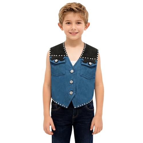Jugaoge Jungen Cowboy Weste Western Wildleder Gilet Ärmellos Geknöpfte Anzugjacke Patchwork Blazer mit Fransen Retro Hippie Kleidung Party Outfits Schwarz 122-128 Jugaoge Jungen Cowboy Weste Western Wildleder Gilet Ärmellos Geknöpfte Anzugjacke Patchwork Blazer mit Fransen Retro Hippie Kleidung Party Outfits Schwarz 122-128 von Jugaoge