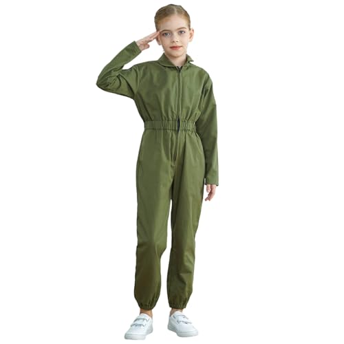 Jugaoge Kinder Arbeitsoverall Mädchen Jungen Baumwolle Overall Arbeitsanzug Schutzanzug Coverall Elastische Taille Kampf Pilot Outfits Armeegrün 110-116 von Jugaoge