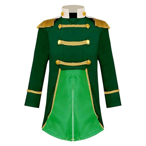 Jugaoge Kinder Piratenjacke Jungen Seeräuber Freibeuter Cosplay Kostüm Vintage Retro Frack Elegant Mantel Goldener Saum Faschingskostüme Grün 80-86 von Jugaoge