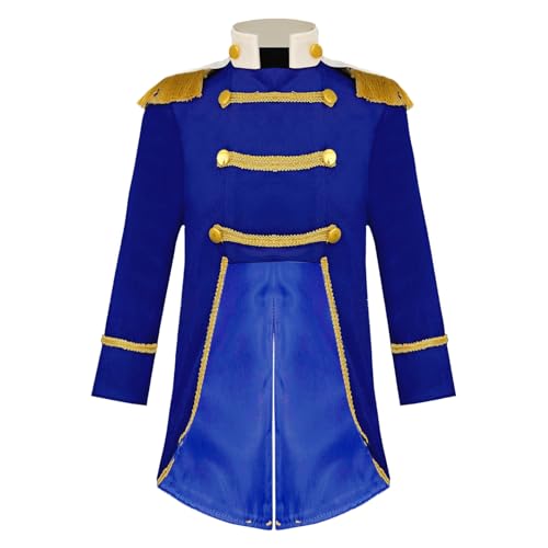 Jugaoge Kinder Piratenjacke Jungen Seeräuber Freibeuter Cosplay Kostüm Vintage Retro Frack Elegant Mantel Goldener Saum Faschingskostüme Königsblau 110-116 von Jugaoge