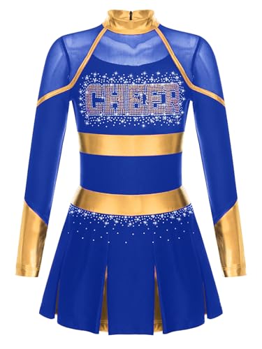 Jugaoge Mädchen Cheerleading Uniform Glitzer Kleid mit Faltenrock Metallic Streifen Sport Tanz Kleidung Halloween Wettbewerb Show Outfits Blau 134-140 von Jugaoge