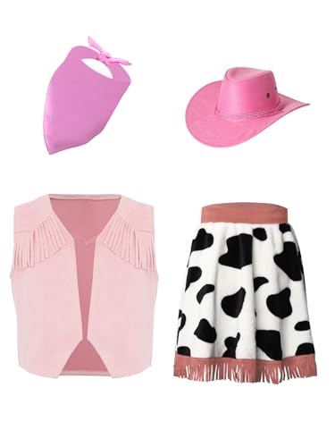 Jugaoge Mädchen Cowgirl Kostüm Ärmellose Wildleder Weste mit Leoparden Print Rock + Western Cowboyhut + Halstuch Schal Vintage Retro Cosplay Outfits Rosa 98-104 Jugaoge Mädchen Cowgirl Kostüm Ärmellose Wildleder Weste mit Leoparden Print Rock + Western Cowboyhut + Halstuch Schal Vintage Retro Cosplay Outfits Rosa 98-104 von Jugaoge