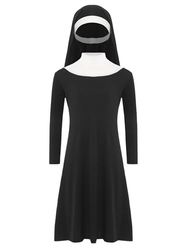 Jugaoge Mädchen Nonne Kostüm Langarm Kleid mit Haube Farbblock Rollkragen Robe A Linie Kurz Knielang Shirtkleid Halloween Cosplay Outfits Schwarz 110-116 Jugaoge Mädchen Nonne Kostüm Langarm Kleid mit Haube Farbblock Rollkragen Robe A Linie Kurz Knielang Shirtkleid Halloween Cosplay Outfits Schwarz 110-116 von Jugaoge