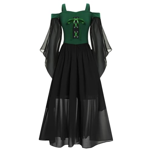 Jugaoge Mädchen Renaissance Kleid Mittelalterliches Kostüm Langarm Schulterfrei Korsett Kleid Steampunk Gothic Viktorianisches Corsagenkleid Grün 134-140 von Jugaoge