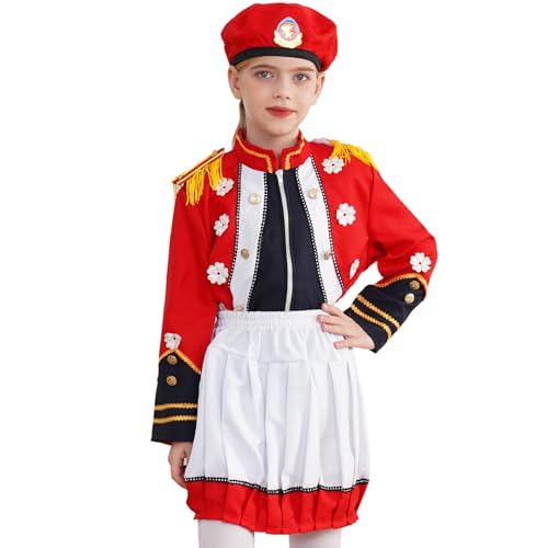 Jugaoge Mädchen Soldatin aus Militär Band Cosplay Kostüm Bekleidungsset aus Festlich Jacke Mantel und Rock mit Mütze Halloween Party Outfits Rot 122-128 von Jugaoge