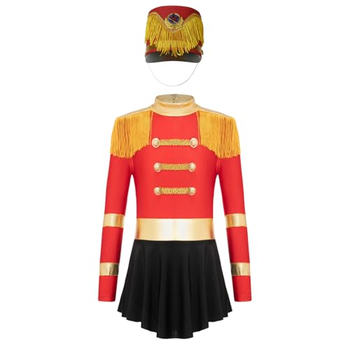 Jugaoge Mädchen Zirkus Ringmaster Uniformen Langarm Tutu Kleid mit Soldatin Hut Militärische Hemd Zauberer Cosplay Outfits Rot A 122-128 von Jugaoge