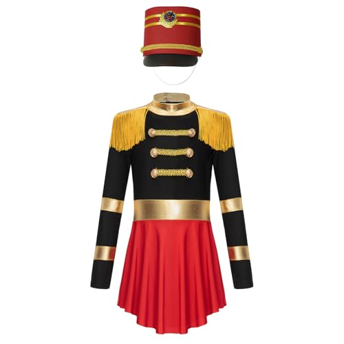 Jugaoge Mädchen Zirkus Ringmaster Uniformen Langarm Tutu Kleid mit Soldatin Hut Militärische Hemd Zauberer Cosplay Outfits Schwarz A 122-128 von Jugaoge