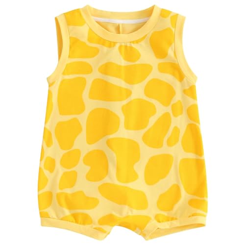 Jugaoge Unisex Baby Tier Kostüm Kuh Flecken/Dinosaurier Muster Body Sommer Ärmellos Strampler mit Kurze Hose Einteiler Babykleidung Gelb 50-56 von Jugaoge