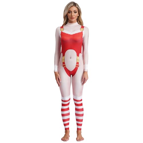 Jugaoge Weihnachten Kostüm Langarm Rollkragen Ganzkörperanzug 3D Druck Body Lustig Weihnachtsfrau Jumpsuit Overall Xmas Neujahr Outfits Rot B XL von Jugaoge