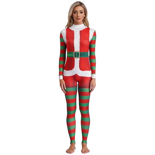 Jugaoge Weihnachten Kostüm Langarm Rollkragen Ganzkörperanzug 3D Druck Body Lustig Weihnachtsfrau Jumpsuit Overall Xmas Neujahr Outfits Rot Grün C M von Jugaoge