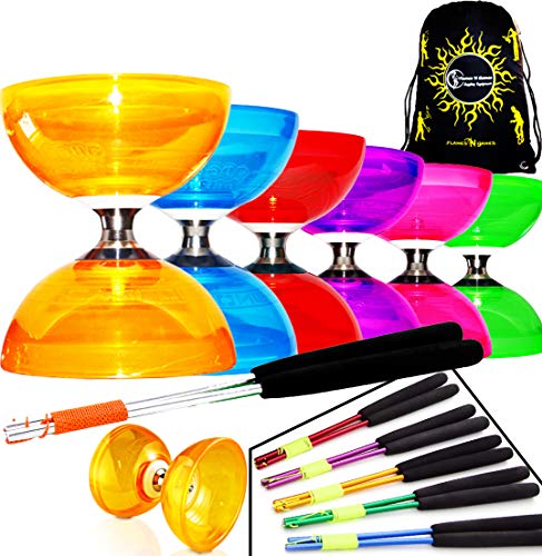 Diabolo Set Cyclone Quartz II (6 Farben), mit 3fach-Kugellager, Aluminiumstäbe und Schnur, Transporttasche, Orange von Juggle Dream