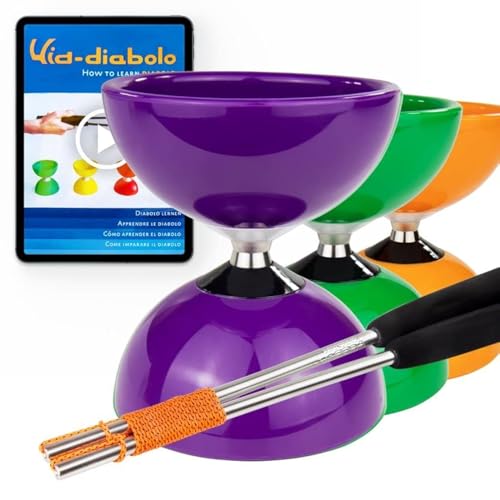 Juggle Dream Carousel Diabolo Jonglier-Set - Dreifach-Kugellagerachse - mit Aluminiumstäben und Online-Lernvideo - Jonglieren (Violett) von Juggle Dream